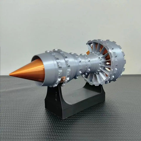 TRENT900 Turbofan Engine Model Kit With Led Light That Actually Runs A Real Jet Turbine Ready For DIY Builders And Collectors 3D Printed Turbofan Motor Model Gift In Luxury Box With Fifty Plus Pieces on display stand