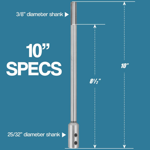 Heavy Duty 10 Inch Forstner Bit Extension With Three Eighths Inch Shank Adds Eight And A Half Inch Deep Reach For Woodworking