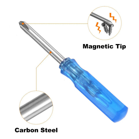 Tough As Nails 2 Piece PH1 Mini Phillips Screwdriver Set With 2.5mm Magnetic Cross Bit and snug comfort grip, showing the PH1 magnetic tip.
