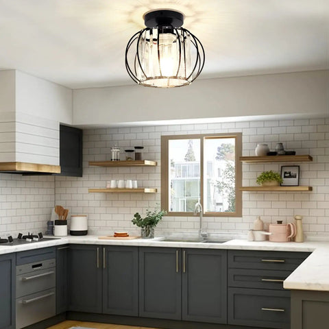 Black Crystal Flush Mount Ceiling Light With Modern Close To Ceiling Design in a contemporary kitchen setting