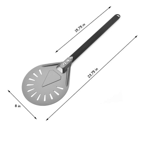 Turning Pizza Peel With 8 Inch Aluminum Round Paddle For Outdoor Ovens 23 Point 6 Inch Total Length Nonstick Lightweight Aluminum Turn Tool