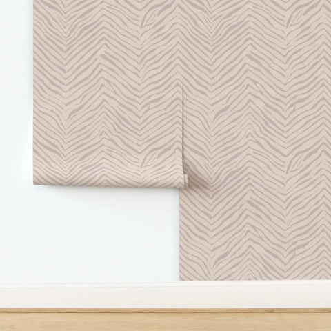Beige abstract animal design PVC free type II commercial wallpaper featuring matte linen texture easy paste to paper install.