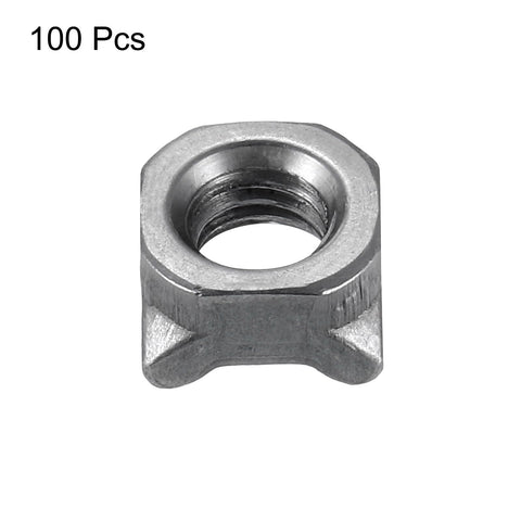 M6 Square Weld Nuts Carbon Steel UNC Thread Gray Coated 100 Piece Set close-up view showing a single nut's threaded interior.