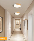 Sleek Modern LED Ceiling Light Fixture With Wood Style Flush Mount Circular Acrylic Lampshade 11.8 Inch Diameter in Hallway