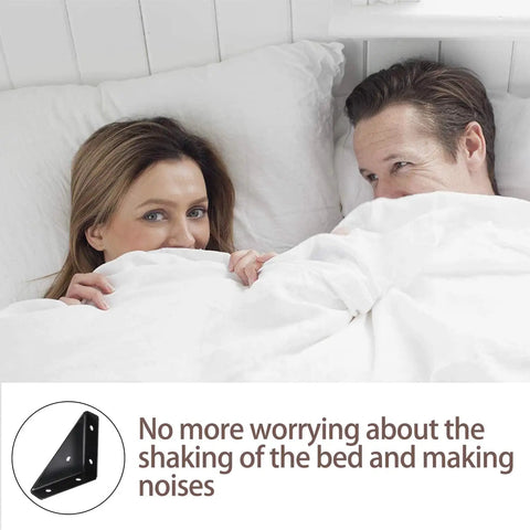 Heavy Duty Four Pack Bed Corner Supports And Hidden Triangular Shelf Brackets Built With Cold Rolled Steel Bring A Sleek Black Finish in bedroom setting.
