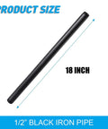 Half Inch By Eighteen Inch Black Painted Industrial Pipe Four Pack Threaded Metal Pipe Fittings for DIY projects