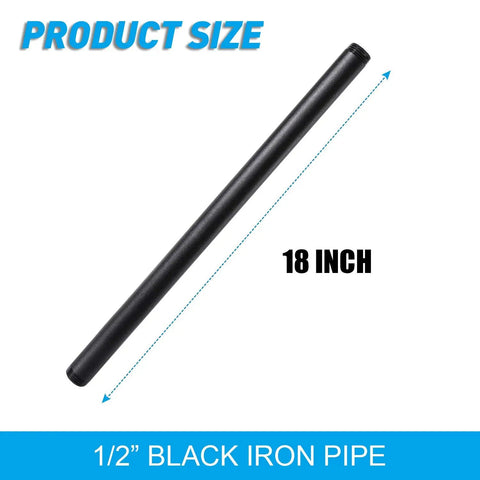 Half Inch By Eighteen Inch Black Painted Industrial Pipe Four Pack Threaded Metal Pipe Fittings for DIY projects