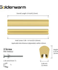 Gold Finish Adjustable Drawer Pulls 10 Pack For Kitchen Cabinets With Unlimited Hole Spacing From 1 To 4 Inches 25 To 102 Mm Overall Length 4.4 Inches Height 0.74 Inch Satin Gold Cabinet Handles For Easy Replacement On Cabinets And Drawers diagram showing dimensions and screws