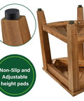 Underside of Shower Bench And Corner Stool Set In Solid Teak Wood For Indoor Outdoor Use showing non-slip adjustable height pads.