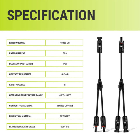 Y Branch Solar Connector 2 To 1 Cable Adaptor Kit For Parallel Solar Panel Wiring specifications and connectors image