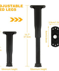 Heavy Duty Bed Support Legs 8 Pack Adjustable Height Center Supports For King Queen Bed Frame Slat Replacement Furniture Glides, detailed view of adjustable height range from 8.2 to 14.7 inches.