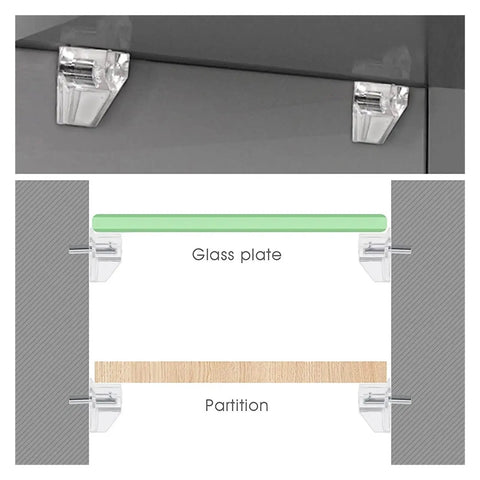 3 Mm Shelf Pins Set With Clear Finish Beefy Heavy-Duty Nickel-Plated Iron Pegs and Shelf Clips supporting glass and wooden shelves