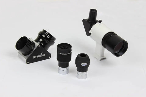 Sky Watcher EvoStar 120 APO Doublet Refractor Portable Optical Tube accessories, including eyepieces and diagonal parts.