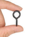 Heavy Duty Black Screw Eyes One Inch Iron Loop Hooks For Diy Crafts And Photo Display Real Deal Hanging Hardware shown in hand