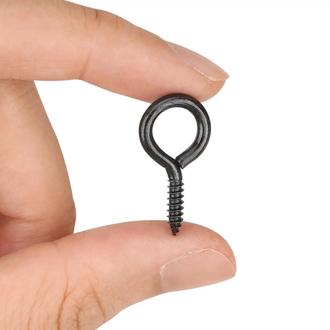 Heavy Duty Black Screw Eyes One Inch Iron Loop Hooks For Diy Crafts And Photo Display Real Deal Hanging Hardware shown in hand