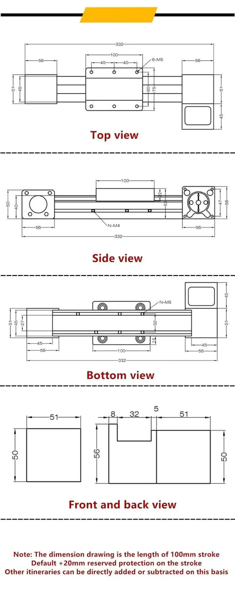 MF45 CNC Linear Position Kit With High Speed Belt Drive Linear Guide Rail Motion Slide Actuator NEMA23 Stepper Motor Compatible, top view