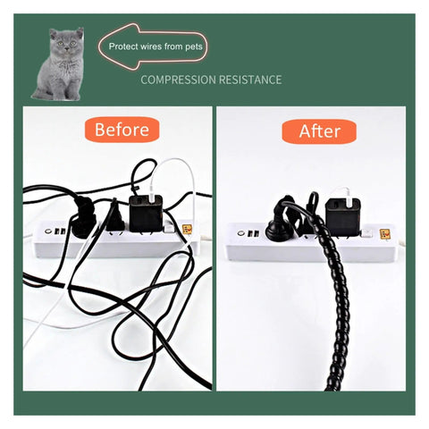 Before and after using Spiral Cable Sleeve Wrap For 8 To 60 Millimeter Wires Black Durable PP Cord Tube Organizer Flexible Wire Protection