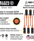 Diagram of Insulated Screwdriver Set 1000V Rated With 6 Piece Kit Featuring 3 Phillips 2 Slotted And Square Tips Made In USA