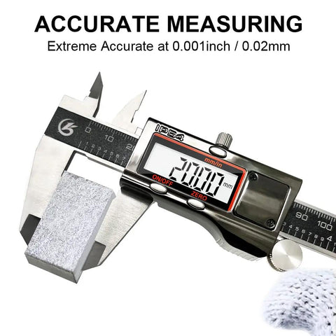 Digital Caliper Measuring Tool Built Tough With IP54 Waterproof Stainless Steel Body 6 Inch 150mm Electronic Vernier Caliper With Large LCD Screen measuring block