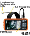 WiFi Pro Borescope With Dual Lens 5.5 mm displaying image on 4.3 inch LCD and 9.8 foot armored gooseneck for HVAC inspection
