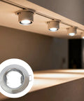 6 Pcs Chrome MR16 GU10 Downlight Fitting Set, 3.1 in / 78 mm Recessed Ceiling Housing with chrome spotlight detail.