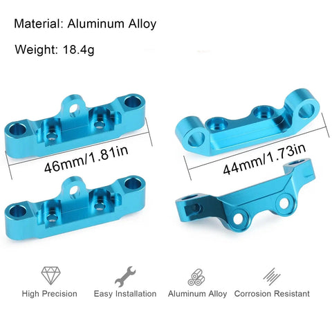 Aluminum Suspension Arm Mount Set For TT02 One Tenth On Road RC Car Upgrade Kit, blue alloy arms, dimensions 46mm and 44mm