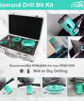 Diamond Hole Saw Kit 7Pc Heavy Duty Pro Grade for Tile and Stone set in open case with visible hole saws and bits.