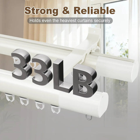 Heavy Duty Double Curtain Rod Set For Windows With Aluminum Brackets And Silent Dual Track System Decorative White Curtain Rail For Room Divider Tough As Nails For Bedroom And Living Room Drapes 180 Inch Length, 33LB