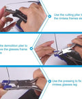 Rimless Glasses Repair Kit With Rubber Tip Plier Set For Frame Adjustment And Disassembly Tools For Eyewear Arms And Frames