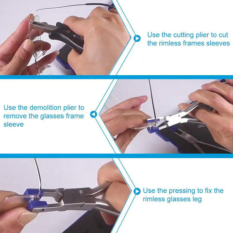 Rimless Glasses Repair Kit With Rubber Tip Plier Set For Frame Adjustment And Disassembly Tools For Eyewear Arms And Frames