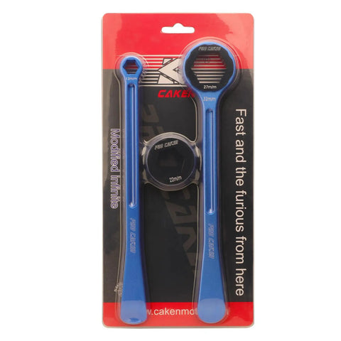 Universal Motorcycle Tire Change Kit with 10mm to 32mm hex wrench levers displayed in packaging with spanner heads visible.