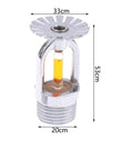 Heavy Duty Chrome Pendent Fire Sprinkler Heads Four Pack Rated One Thirty Five Degrees Fahrenheit With Slick Half Inch Pipe Connectors For Easy Install Vibes And Unstoppable Commercial Safety Performance close-up view with measurements.