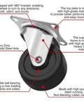 12 Pack 2 Inch Swivel Caster Wheels with Plate Mount, Rubber Base, Ball Bearings, Heavy Duty, for Carts and Equipment