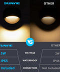 Comparison of Low Voltage LED Deck Lights 12-24V 6 Pack, 3000K Warm White Outdoor Step Lights With Waterproof Die-Cast Aluminum, Fastlock2 Wire Connectors against other brand showing wattage, waterproof rating, and connectors.