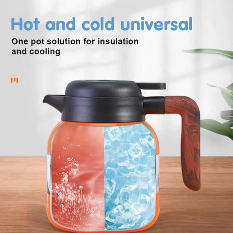 One-Handed Vintage Floral Teapot With Built-In Infuser And Insulated Carafe, 35oz, hot and cold thermal display.