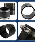Rock Solid Flexible Pvc Pipe Coupling Connector With Stainless Steel Worm Clamp 8 Point 6 Inch Inner Diameter for 8 Inch Nominal DWV Line, side view.