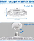 Compact 12 Inch Ceiling Fan With Led Light Remote Control Adjustable Socket Dimmable Bulb Four Chill Speeds Zero Noise Small Room Vibe Lift Game Changing Summer Refresh, showing size and installation details.