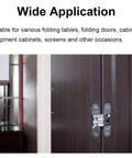 Hidden Door Hinge 6 Pack Stainless Steel Cross Hinges 180 Degree Invisible Gate Hinge shown installed on a cabinet