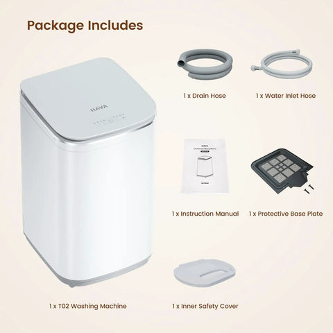 Package contents for Heavy Duty Super Compact Portable Washer And Spin Dryer 0.8 Cu Ft Mini Washing Machine including hoses and manual.