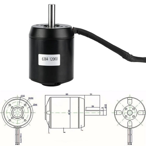 Sensored Hall Element Beefy Brushless Motor 6384 120KV For Electric Skateboard And Scooter with technical drawings