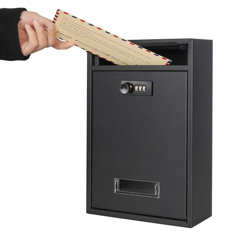 Outdoor Wall Mounted Mailbox With 3 Number Combination Lock Heavy Duty Galvanized Steel Design With Transparent Window Black