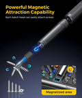 Image showing a Ratcheting Screwdriver Set With 71 In 1 Magnetic Bits, S2 Steel, demonstrating magnetic attraction with screws.