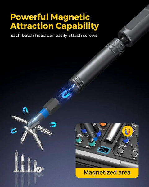 Image showing a Ratcheting Screwdriver Set With 71 In 1 Magnetic Bits, S2 Steel, demonstrating magnetic attraction with screws.