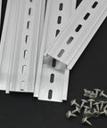 10 Pack 8 Inch Aluminum DIN Rails Top Hat Slotted For Hardware Mounting, 7.5 mm Height By 35 mm Width By 200 mm Length, Includes 20 MXU-DIN-100 Screws
