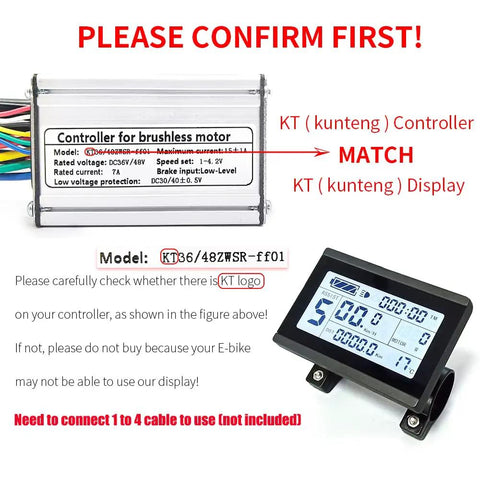 KT LCD3 Electric Bike Display Meter With Waterproof Plug and KT Controller for Brushless Motor Compatibility Guide