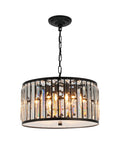 Crystal Drum Chandelier For Dining Room And Kitchen Island, 6-light ceiling fixture with K9 crystal accents and black finish