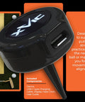 Swing View AI Golf Swing Trainer With OLED Display Real Time Swing And Impact Feedback, compact black and orange trainer.