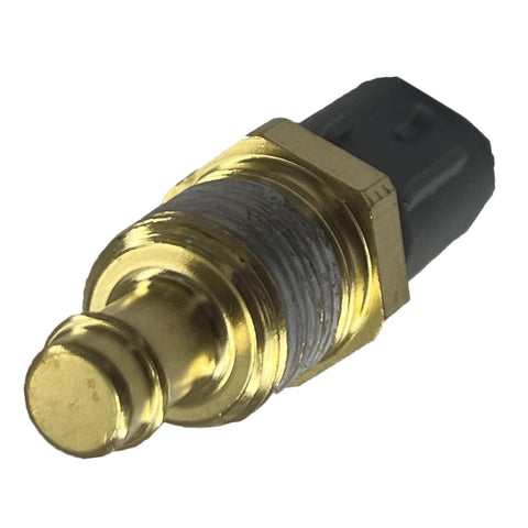 Engine coolant temperature sensor replacement with brass threaded body and black plastic connector.