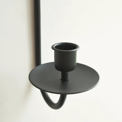 Close-up view of Super Rock Solid Iron Wall Candle Sconces Set Of Two Matte Black Metal Hanging Mount for modern decor.