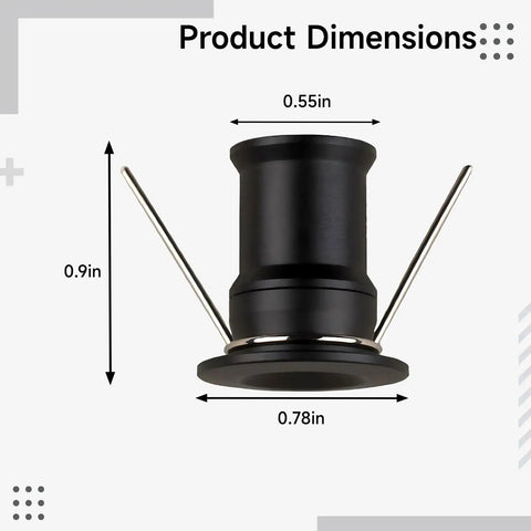 Product dimensions of wkao 9 Pcs Led Mini Downlight, 1W DC12V Embedded Spotlight, measuring 0.55in x 0.9in x 0.78in.